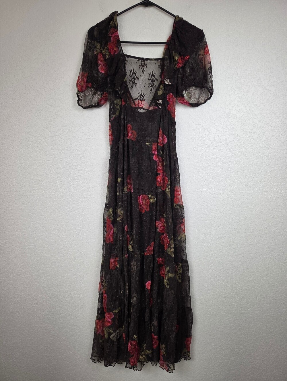 Free People Black Floral Lace Maxi Dress Size Extra Small